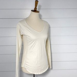 Michael Stars Cream V-Neck Cotton Long Sleeve Tee